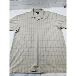 Van Heusen Polo Shirt Mens L Tan Multi Stripe Short Sleeve Casual Work